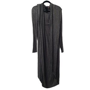 DOLAn T Shirt Hooded Long Sleeve Open Front Sweater Soft Stretch Grey Large